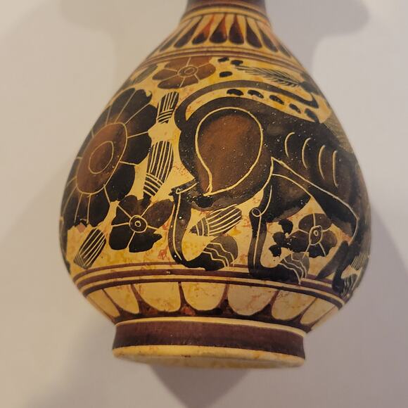 Corinthian Greek Handmade Vase Reproduction Clay Signed - Picture 6 of 9